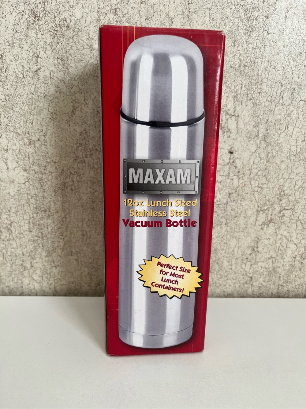 Maxam Stainless Steel Vacuum Bottle With Stopper and Cup Lunch Thermos 12 Oz New